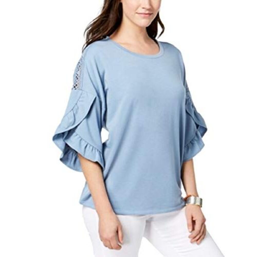 Style & Co Ruffled Crochet Inset Sweatshirt